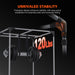 Spider Farmer® 3’x3’x6′ Grow Tent Fitness equipment with a barbell labeled '120 Lbs' on a black background, emphasizing stability and design.