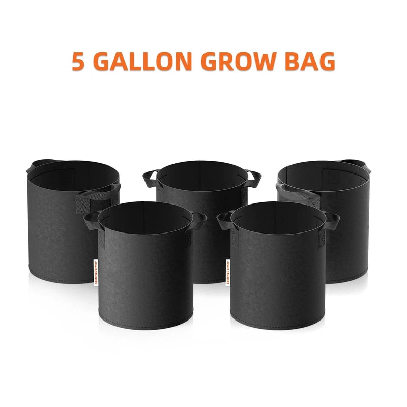 5-pack 5 gallon grow bags Heavy Duty 300G Thickened Nonwoven Plant Fabric Pots with Handles