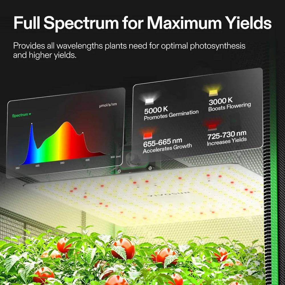 Vivosun 2.3x2.3 Smart Grow Tent Kit – 150W LumaLight & GrowHub E42A+ highlighting the Full Spectrum 