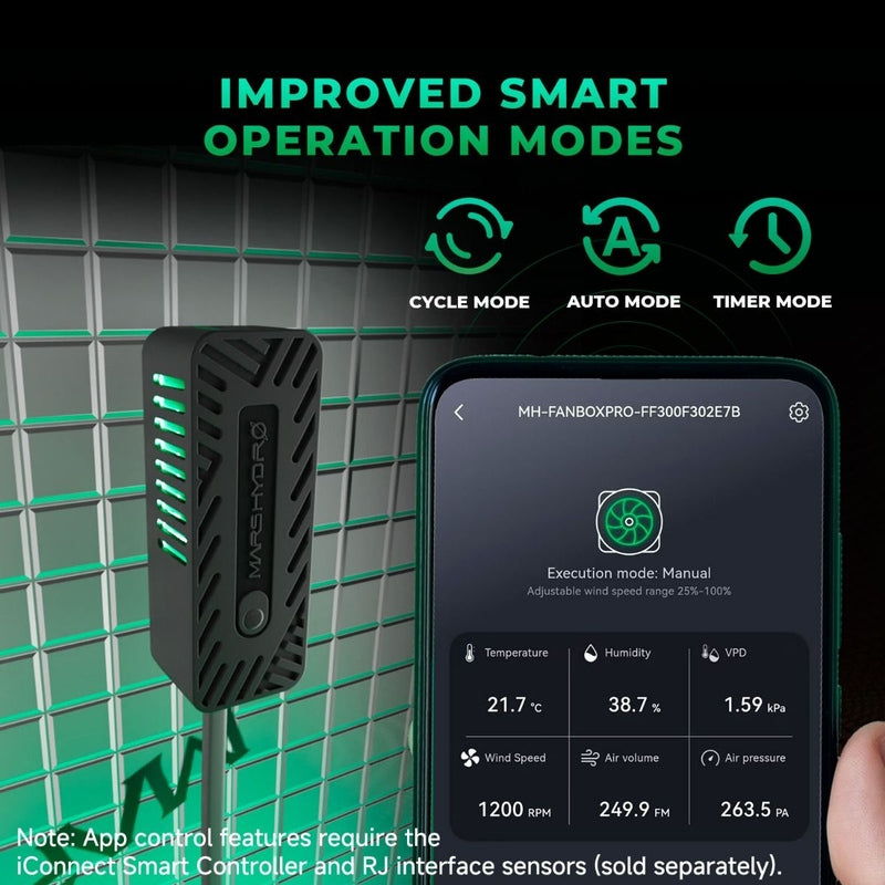 Mars Hydro iFresh 4" Inline Duct Fan Smart controller with app interface on a tiled wall background