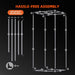 Spider Farmer® 2.3’x2.3’x5.2′ Grow Tent Diagram of a metal frame assembly with component list on a black background