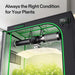 Vivosun 4x2 Smart Grow Tent Kit – 200W LumaLight & GrowHub E42A+ with a digital temperature controller, a mounted grow light, and green LED lighting illuminating plants inside, with the text 'Always the Right Condition for Your Plants' at the top.