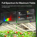 Vivosun 4x4 Smart Grow Tent Kit – 500W LumaLight & GrowHub E42A+ LED grow lights with dual color-temperature display screens showing spectrum graphs and temperature settings, above tomato plants growing tomatoes in a greenhouse setting.
