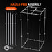 Spider Farmer 3x3x6 Grow Tent Kit – SF2000PRO EVO LED, Smart GGS Controller Diagram of tent assembly process with parts labeled on a black background.