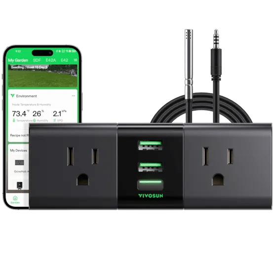 VIVOSUN GrowHub Outlet Controller A22 with Temperature and Humidity Sensor Probe, WiFi-Controller, Smart Plug, Thermostat