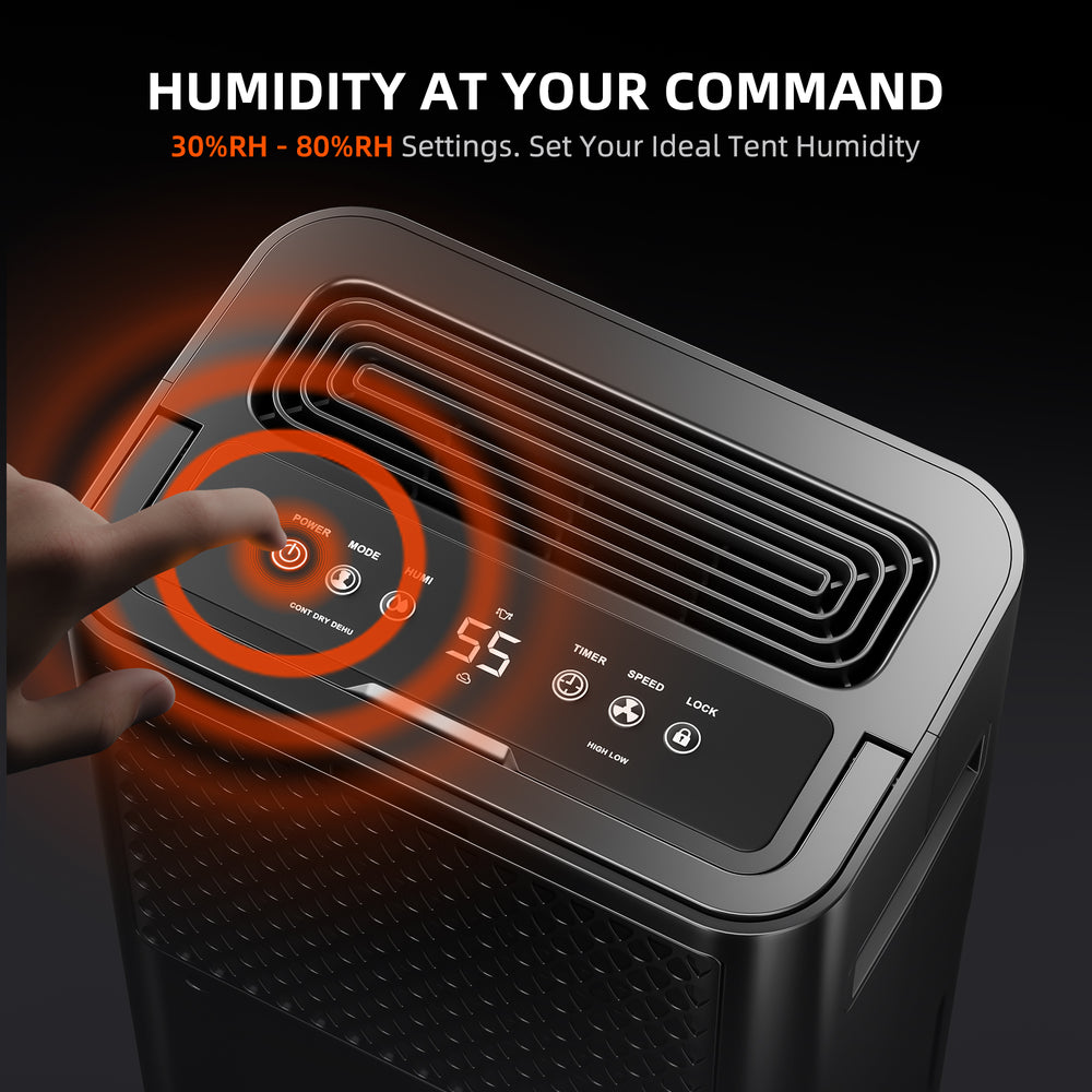 Spider Farmer 32-Pint Dehumidifier – Smart Humidity Control for Grow Tents Humidifier with digital display and control panel, showing humidity settings.