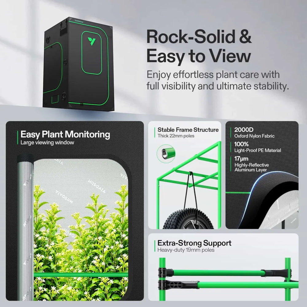 Vivosun 48x48x80 Pro grow tent with 2000D lightproof canvas, large viewing window, reinforced frame and reflective interior