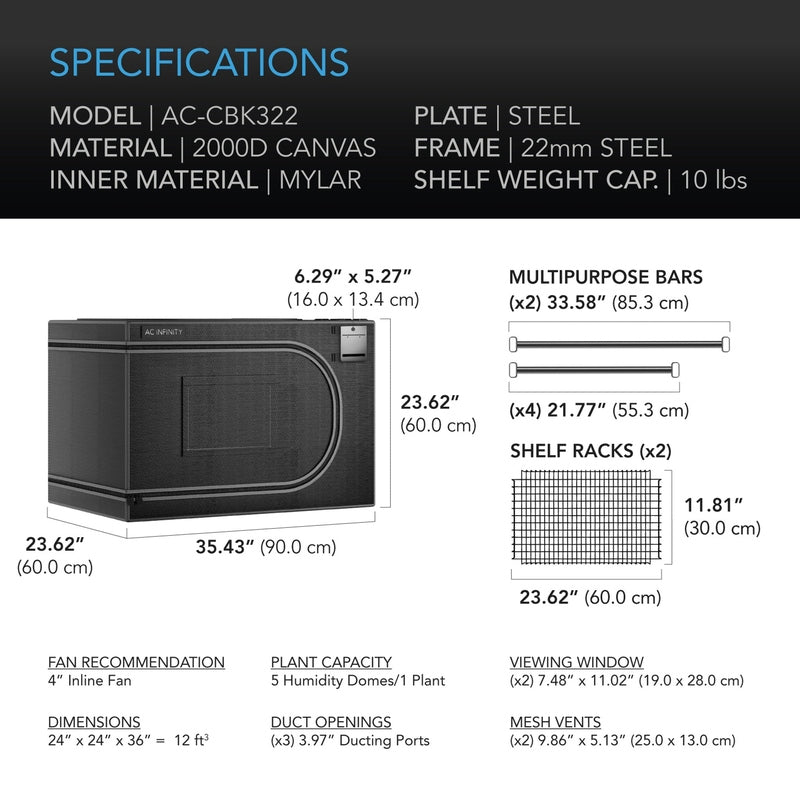 AC Infinity CLOUDLAB Advance Propagation Grow Tent specifications