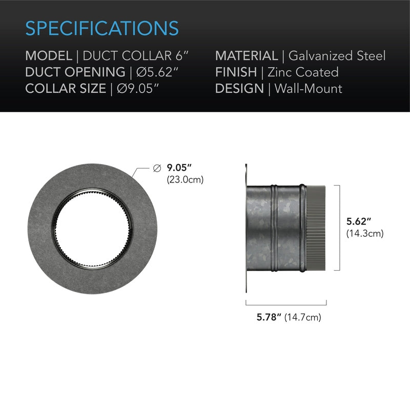 AC Infinity Ducting Collar, 6-Inch, Galvanized Steel specifications 