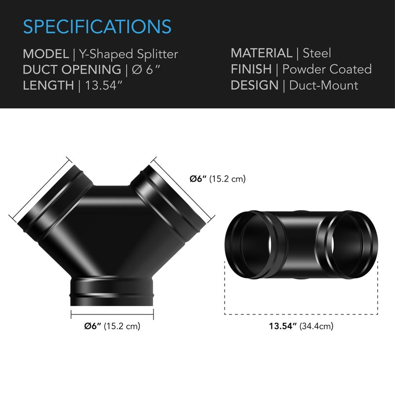 AC Infinity Steel 3-Way Duct Splitter, 6-Inch specifications 