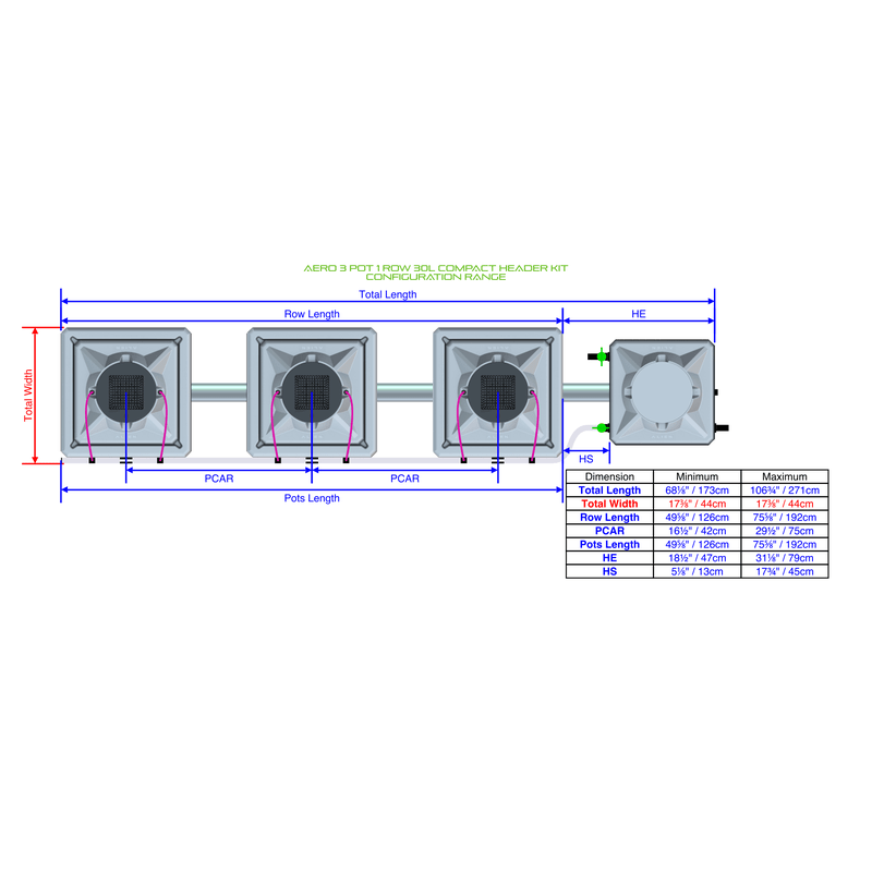 ALIEN AERO 3 Pot Hydroponic kit 1 row