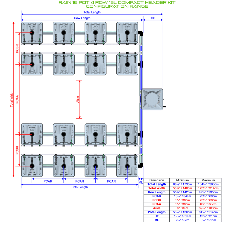 ALIEN RAIN 16 Pot Hydroponic kit 4 row