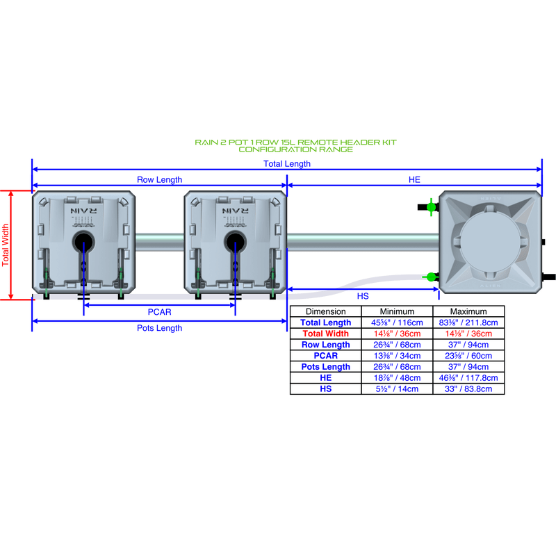 ALIEN RAIN 2 Pot Hydroponic kit 1 row