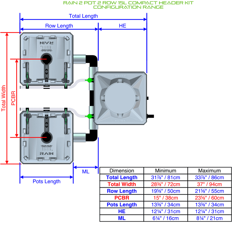 ALIEN RAIN 2 Pot Hydroponic kit 2 row