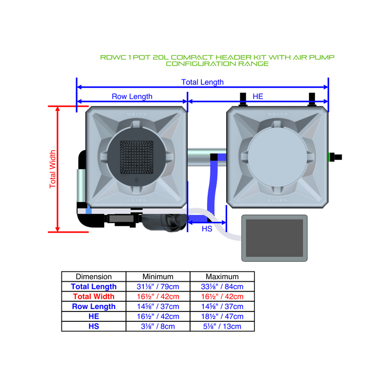 ALIEN RDWC 1 Pot Hydroponic kit 1 row