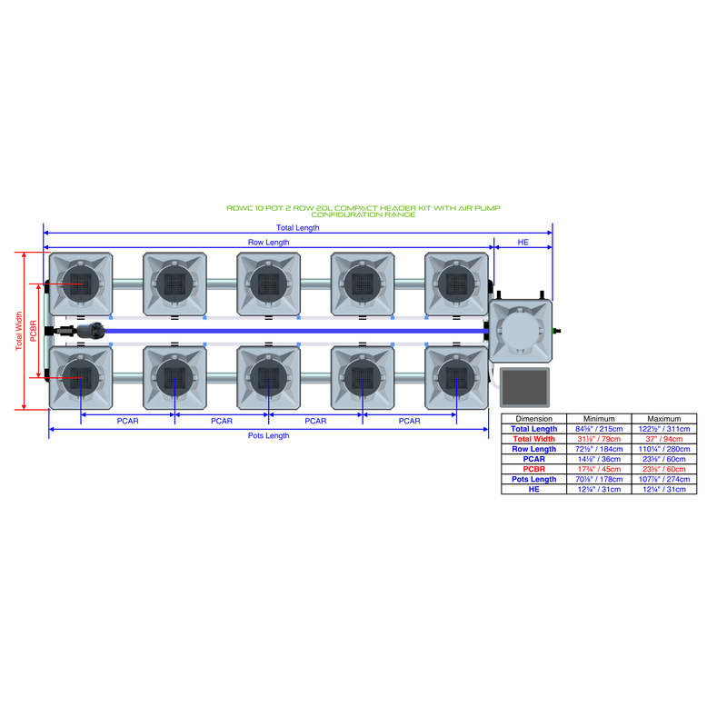 ALIEN RDWC 10 Pot Hydroponic kit 2 row