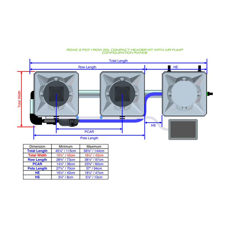 ALIEN RDWC 2 Pot Hydroponic kit 1 row