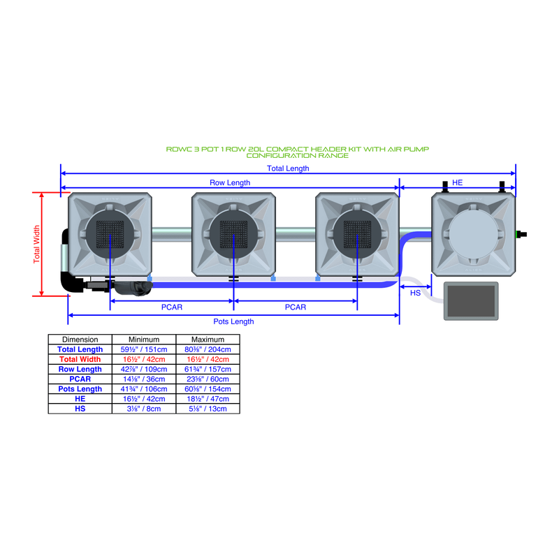 ALIEN RDWC 3 Pot Hydroponic kit 1 row