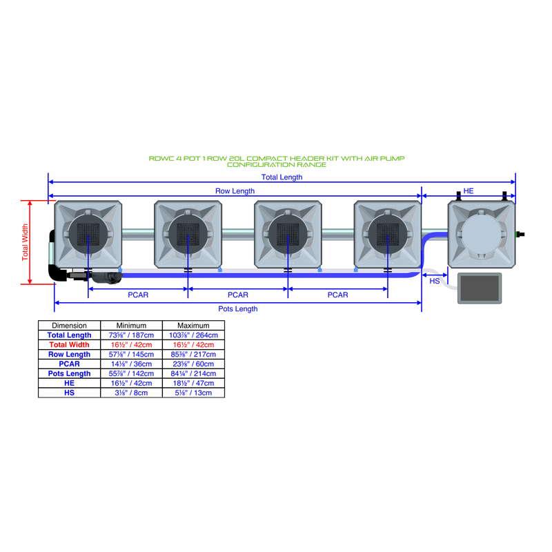 ALIEN RDWC 4 Pot Hydroponic kit 1 row