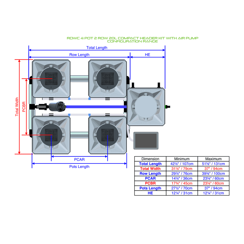 ALIEN RDWC 4 Pot Hydroponic kit 2 row