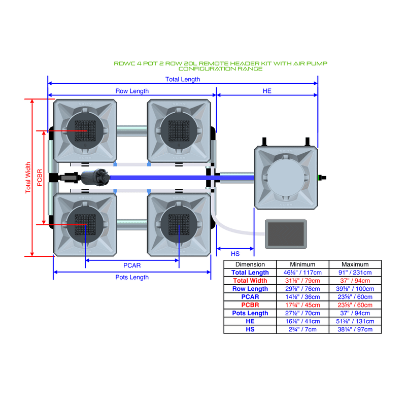 ALIEN RDWC 4 Pot Hydroponic kit 2 row