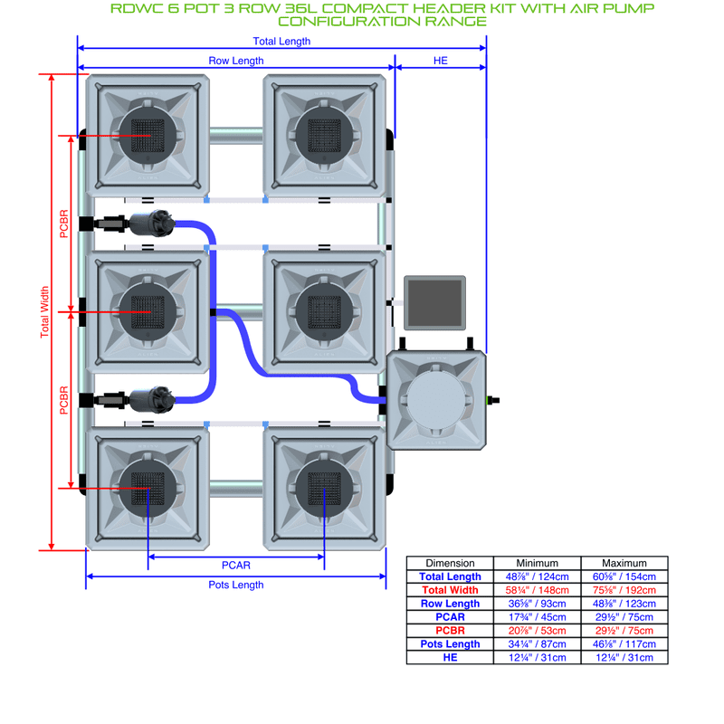 ALIEN RDWC 6 Pot Hydroponic kit 3 row