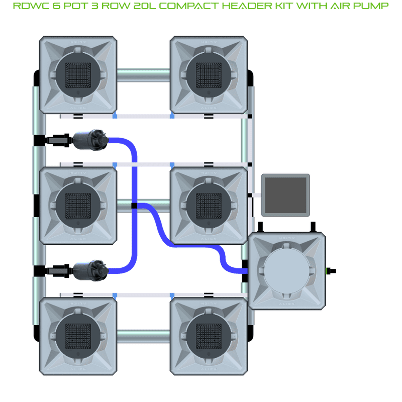 ALIEN RDWC 6 Pot Hydroponic kit 3 row