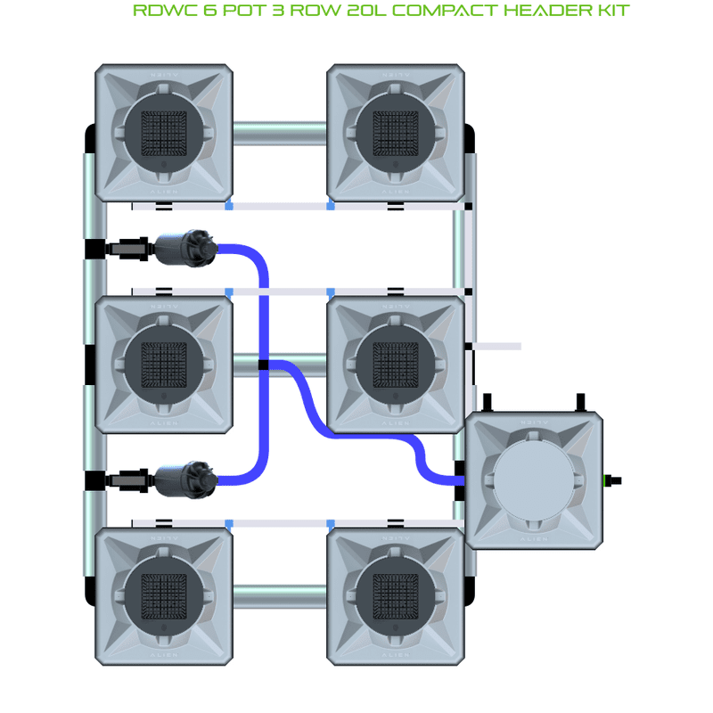 ALIEN RDWC 6 Pot Hydroponic kit 3 row