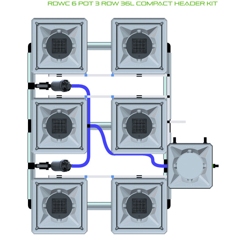 ALIEN RDWC 6 Pot Hydroponic kit 3 row