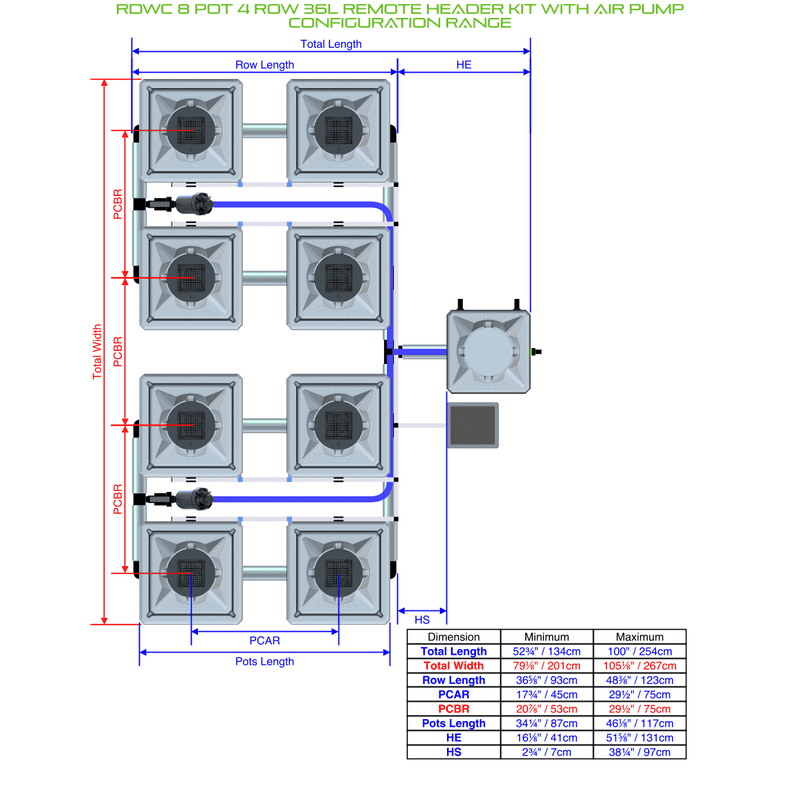 ALIEN RDWC 8 Pot Hydroponic kit 4 row