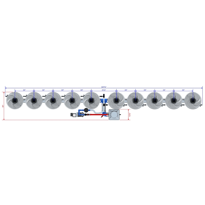 ALIEN Hydroponics V-SYSTEM 10 Pot 1 Row Hydroponic Kit dimensions
