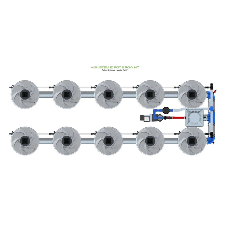 ALIEN Hydroponics V-SYSTEM 10 Pot 2 Row Hydroponic Kit mih view