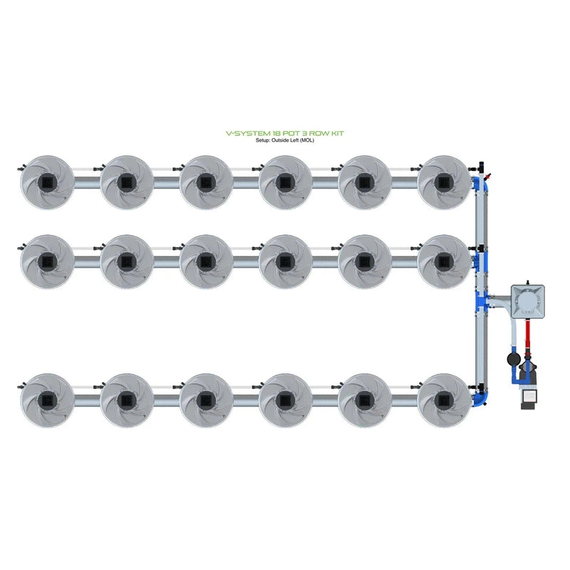 ALIEN Hydroponics V-SYSTEM 18 Pot 3 Row Hydroponic Kit external header view
