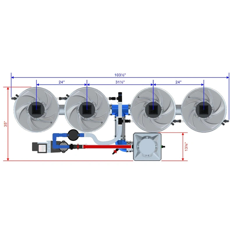 ALIEN Hydroponics V-SYSTEM 4 Pot 1 Row Hydroponic Kit dimensions