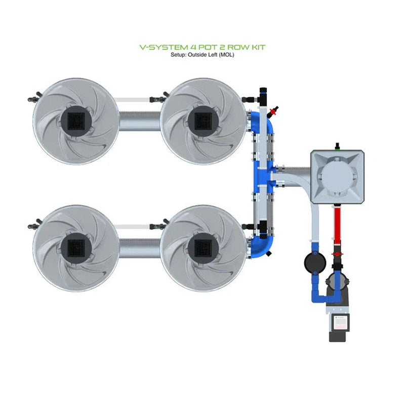 ALIEN Hydroponics V-SYSTEM 4 Pot 2 Row Hydroponic Kit  outside left header view