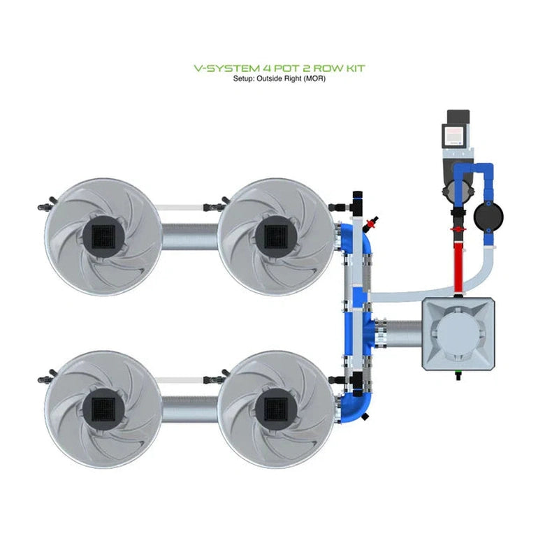 ALIEN Hydroponics V-SYSTEM 4 Pot 2 Row Hydroponic Kit outside right header view