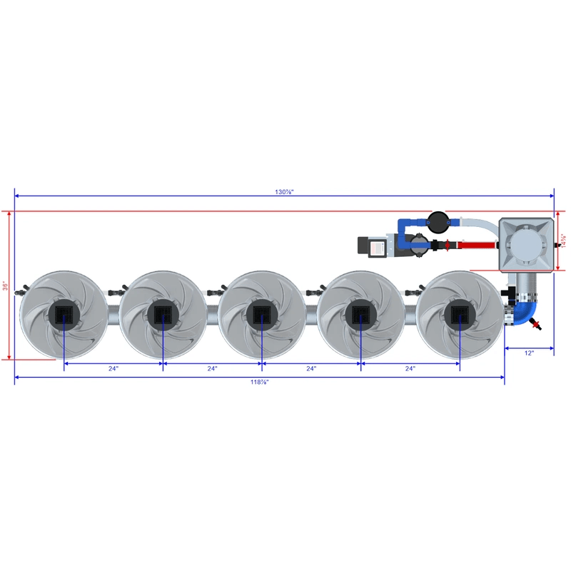 ALIEN Hydroponics V-SYSTEM 5 Pot 1 Row Hydroponic Kit dimensions