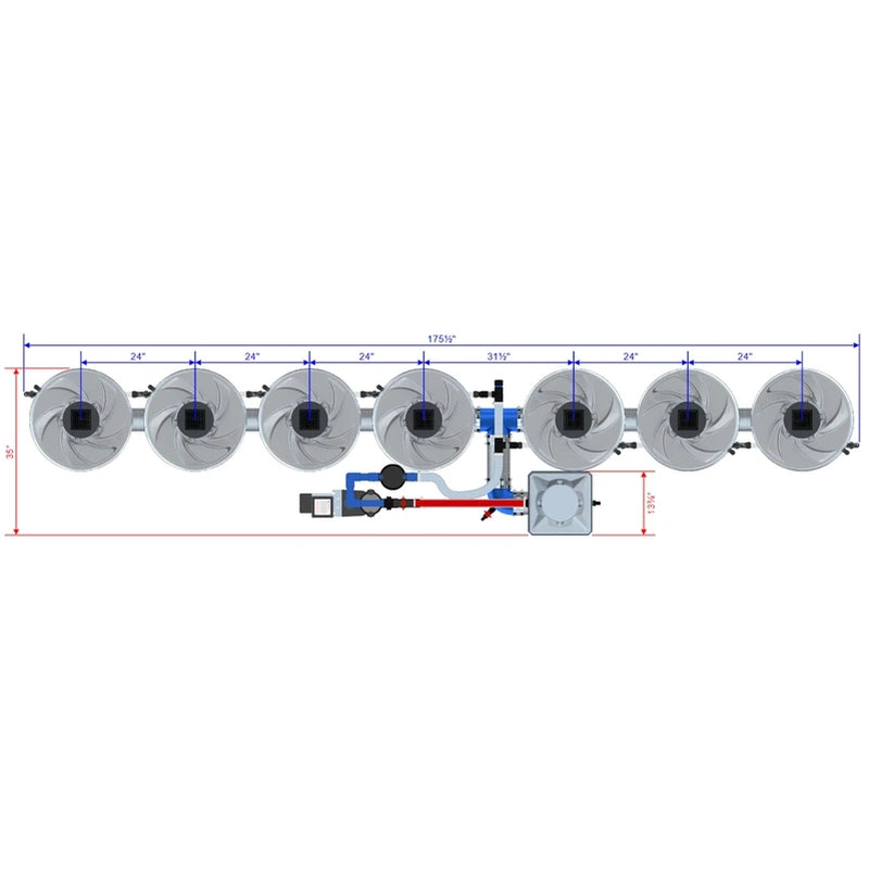ALIEN Hydroponics V-SYSTEM 7 Pot 1 Row Hydroponic Kit dimensions