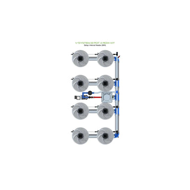 ALIEN Hydroponics V-SYSTEM 8 Pot 4 Row Hydroponic internal header view