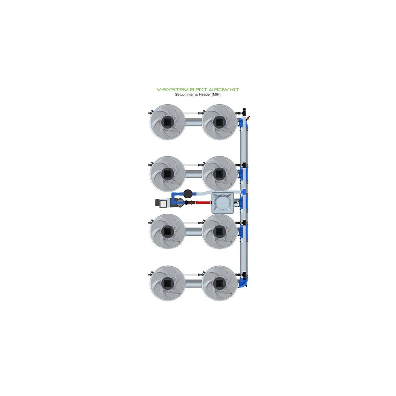 ALIEN Hydroponics V-SYSTEM 8 Pot 4 Row Hydroponic internal header view