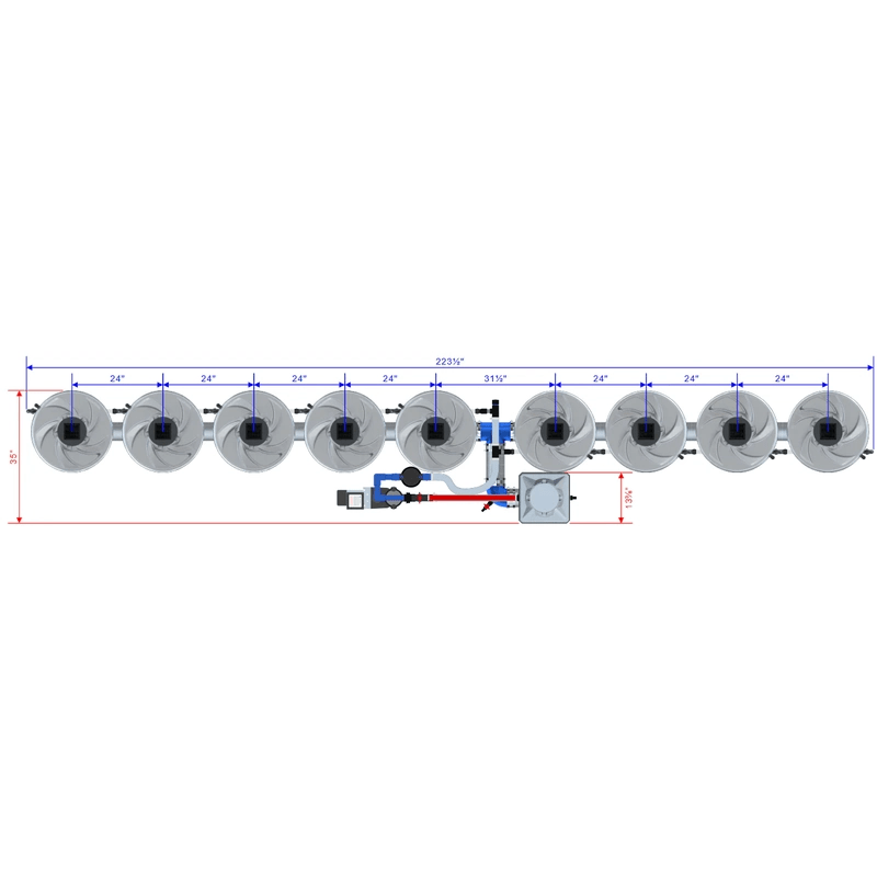 ALIEN Hydroponics V-SYSTEM 9 Pot 1 Row Hydroponic Kit dimensions