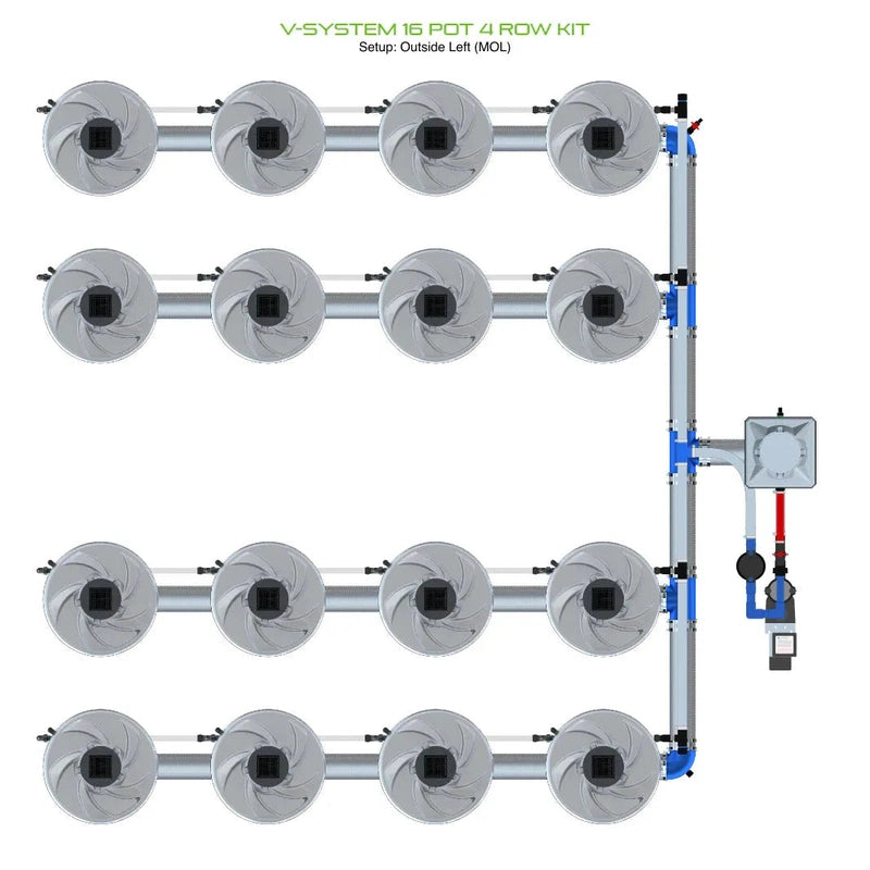 ALIEN Hydroponics V-SYSTEM 16 Pot 4 Row Hydroponic Kit