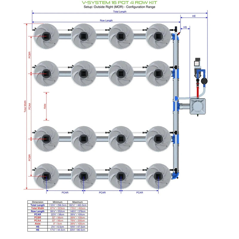 ALIEN Hydroponics V-SYSTEM 16 Pot 4 Row Hydroponic Kit