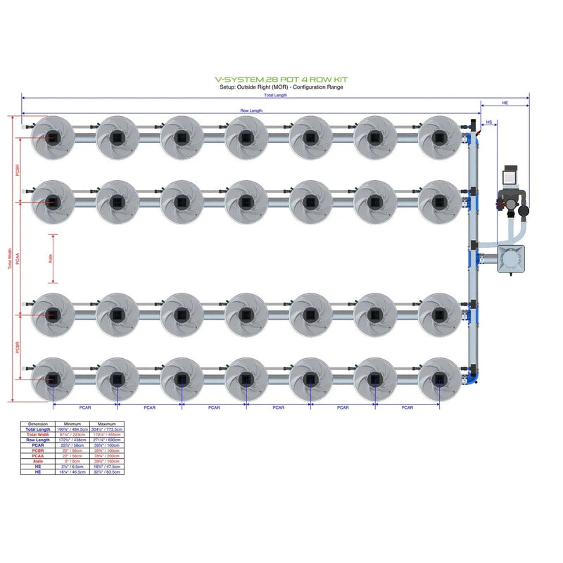 ALIEN Hydroponics V-SYSTEM 28 Pot 4 Row Hydroponic Kit