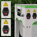 Hygrohub P100 Wet Bud Trimmer Electrical panel with power outlets and warning labels on a green background