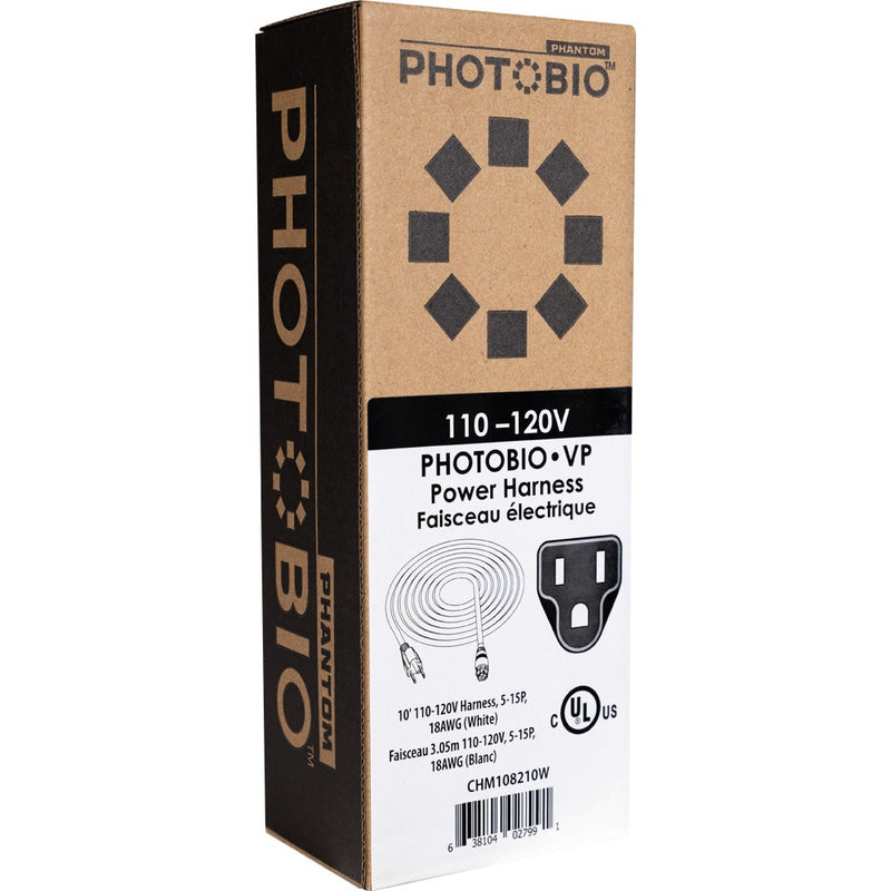 PHOTOBIO VP White Cable Harness, 18AWG, 110-120V, 5-15P, 10'