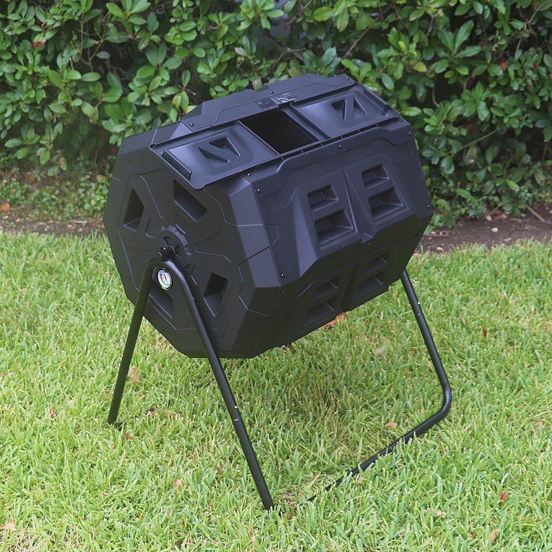 Exaco Mr.Spin Compost Tumbler 43 gal dual chamber outside view