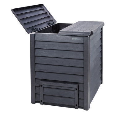 Exaco Thermo Wood composter 600 liter / 160 gal w/ soil fence door open