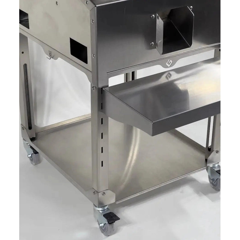 GreenBroz Model M Dry Trimmer zoomed on the stainless steel cart on white background