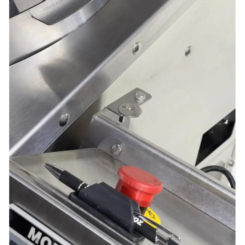 GreenBroz Model M Dry Trimmer close up of emergency stop button